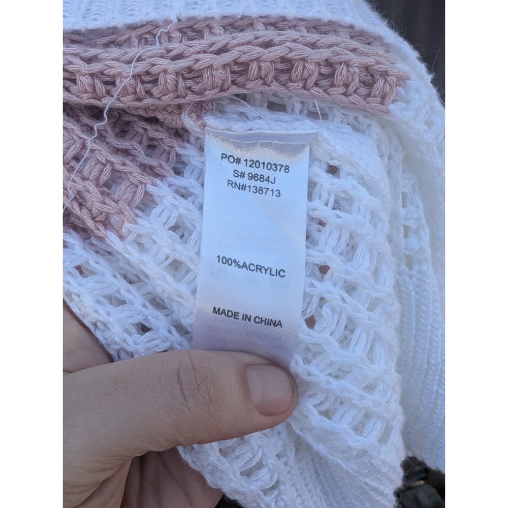 Womens Open Knit Cardigan Size Medium Pink Stripe Crochet Nautical Beach Coastal - Picture 4 of 9